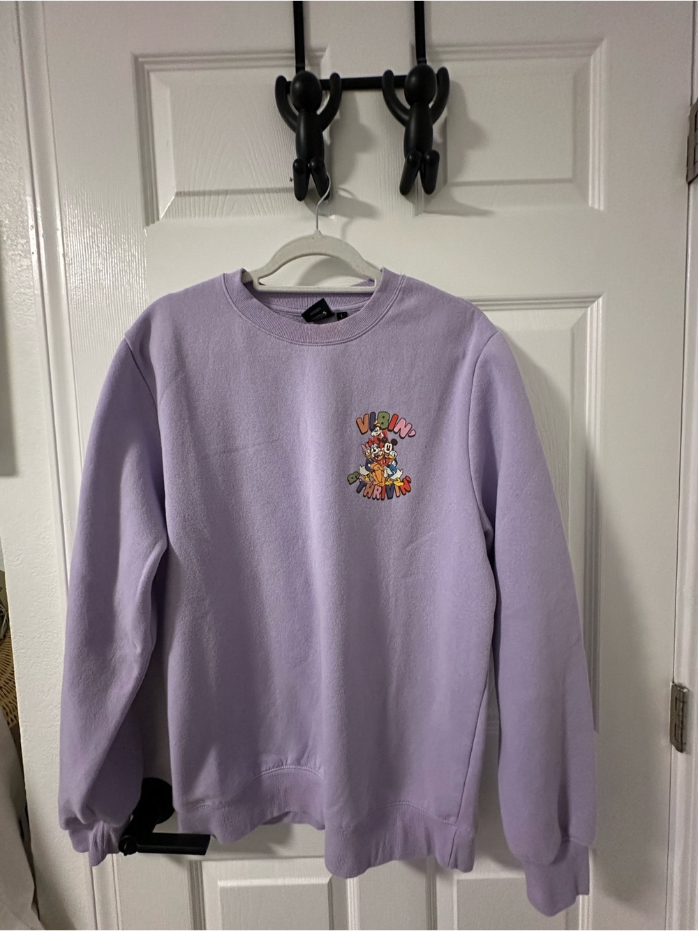 Disney Lavender Crewneck Sweatshirt with Colorful Cartoon Patch